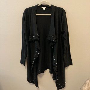 Cardigan C est. 1946 Draped Black White and Silver Beading Sz M Grandma-Core